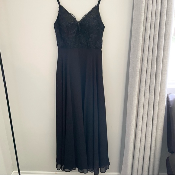 Azazie Sonya Flowy V-Neck Lace Dress | Black Bridesmaid Dress | Prom | Formal - Picture 3 of 15